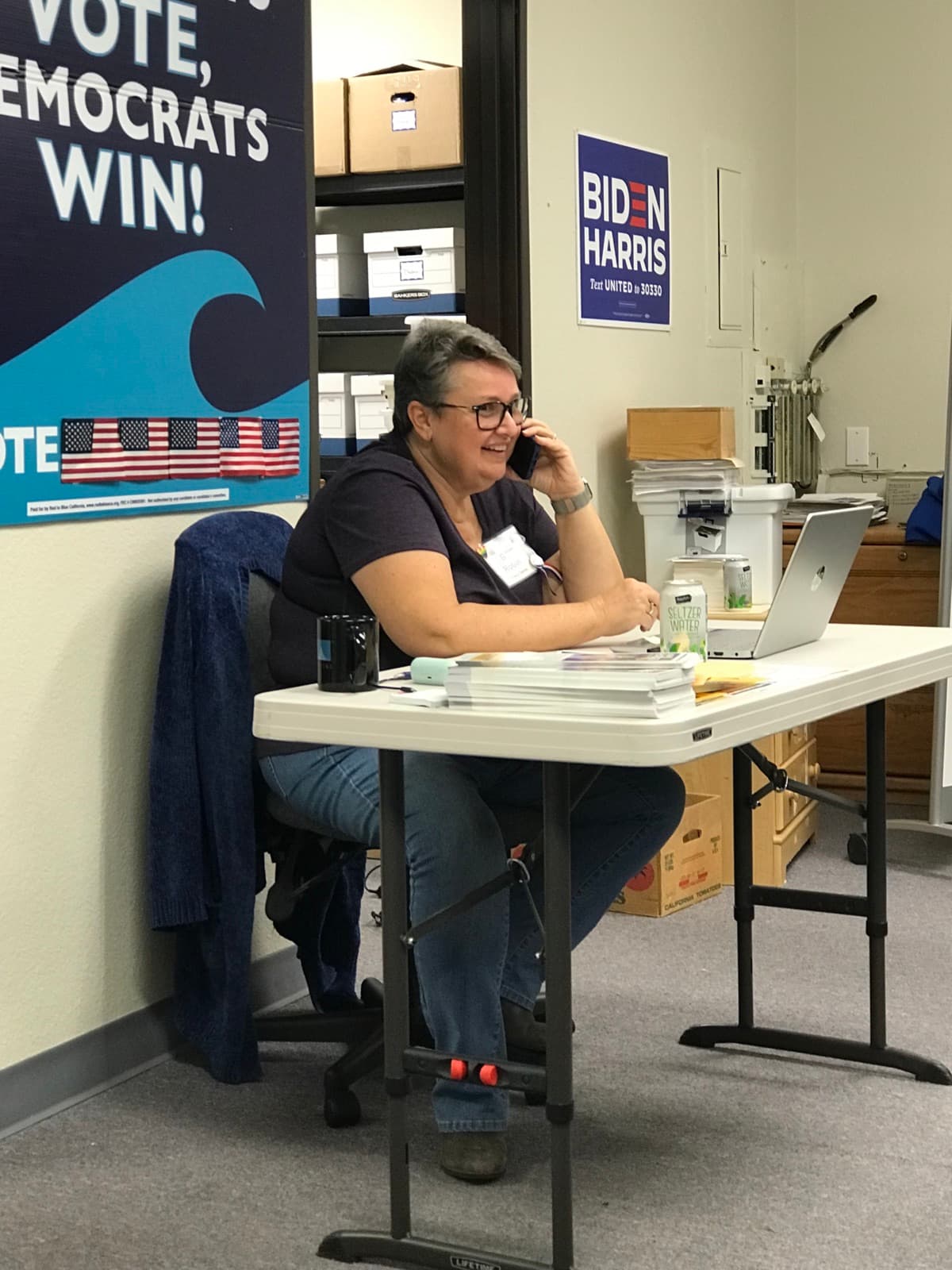 Robin Cole phone banking with the campaign team
